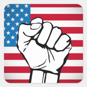 USA Flag Rising Fist Square Sticker
