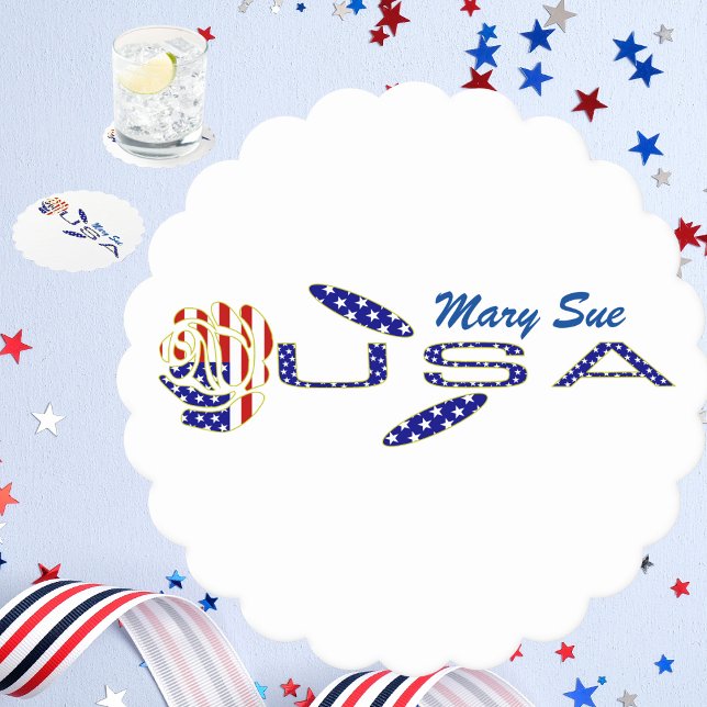 USA Flag Rose on Its Side Blue Personalised Party Paper Coaster (Creator Uploaded)