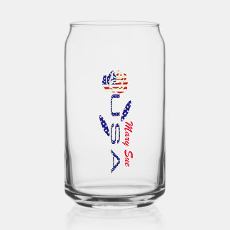 USA Flag Rose Red Personalised  Can Glass