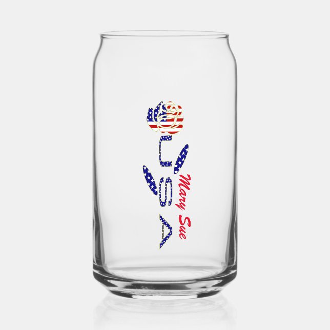 USA Flag Rose Red Personalised  Can Glass (Front)