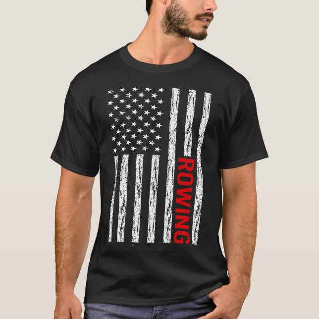 USA Flag Rowing Row Rower T-Shirt (Front)