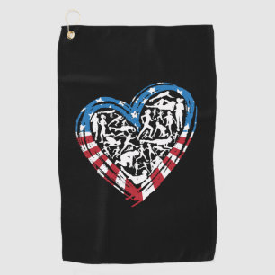USA Flag Running Heart - American Runner Golf Towel