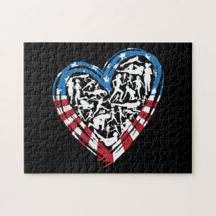 USA Flag Running Heart - American Runner Jigsaw Puzzle