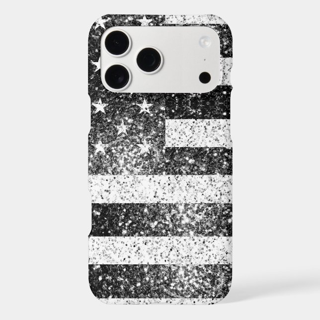 USA flag rustic black white silver sparkles (Back)