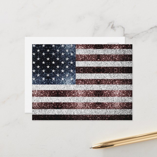 USA flag rustic red white blue sparkles 4th July Postcard (Front/Back In Situ)