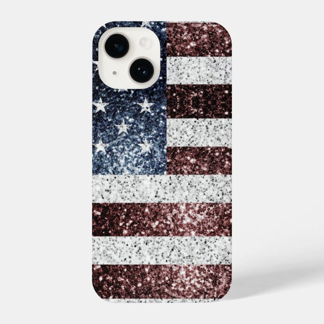 USA flag rustic red white blue sparkles glitters iPhone Case (Back)