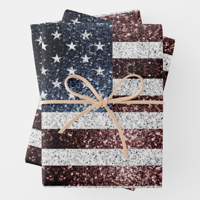 USA flag rustic red white blue sparkles glitters Wrapping Paper Sheet (In situ)