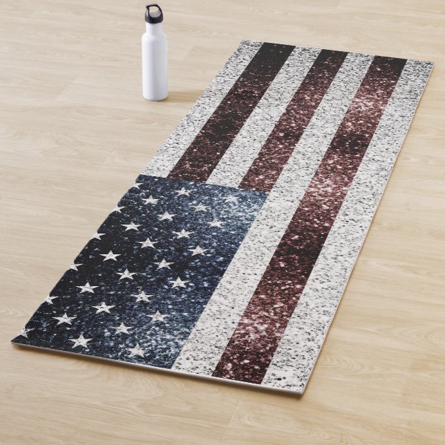USA flag rustic red white blue sparkles glitters  Yoga Mat (In Situ)