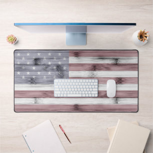 USA flag Rustic Red White Blue Wood America Desk Mat