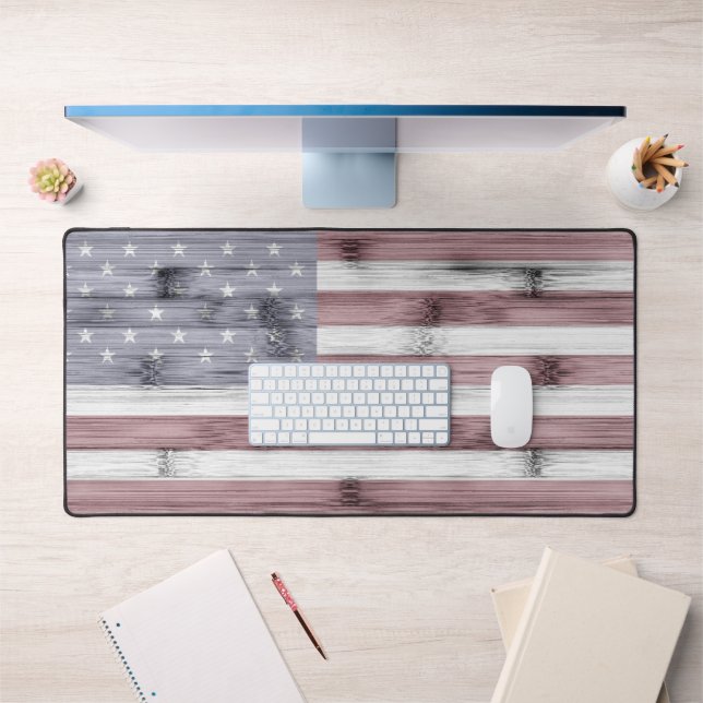 USA flag Rustic Red White Blue Wood America Desk Mat (Office 1)