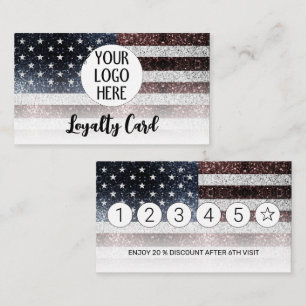 USA flag rustic sparkles Custom Logo Loyalty Card