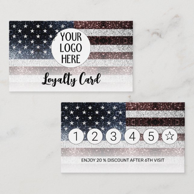 USA flag rustic sparkles Custom Logo Loyalty Card (Front/Back)