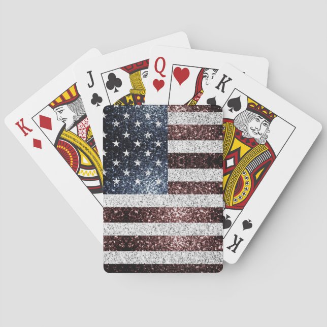 USA flag rustic sparkles glitters Playing Cards (Back)