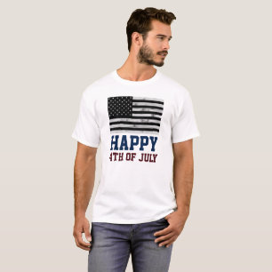 USA flag Rustic Wood Black White America 4th July T-Shirt