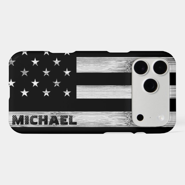 USA flag Rustic Wood Black White Monogram (Back Horizontal)