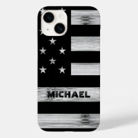 USA flag Rustic Wood Black White Monogram