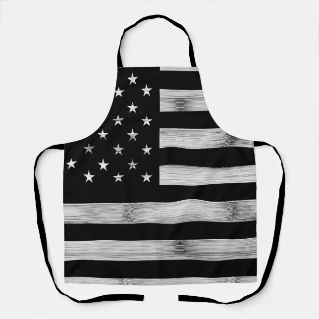 USA flag Rustic Wood Black White Patriotic America Apron (Front)