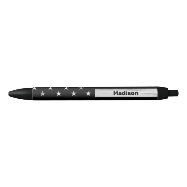 USA flag Rustic Wood Black White Patriotic America Black Ink Pen (Front)