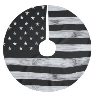 USA flag Rustic Wood Black White Patriotic America Brushed Polyester Tree Skirt