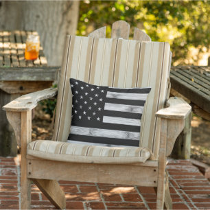 USA flag Rustic Wood Black White Patriotic America Cushion