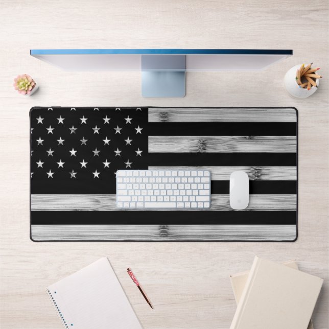 USA flag Rustic Wood Black White Patriotic America Desk Mat (Office 1)