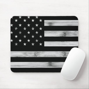 USA flag Rustic Wood Black White Patriotic America Mouse Mat