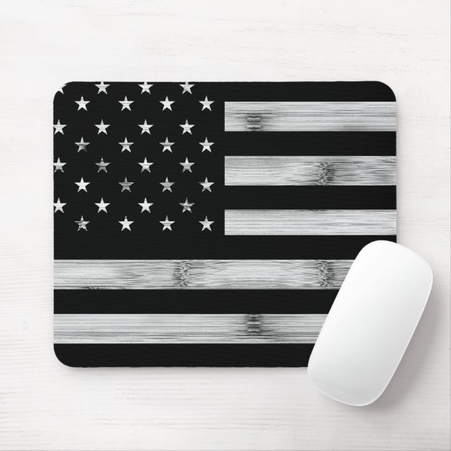 USA flag Rustic Wood Black White Patriotic America Mouse Mat (With Mouse)
