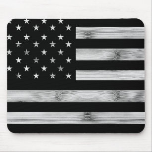 USA flag Rustic Wood Black White Patriotic America Mouse Mat