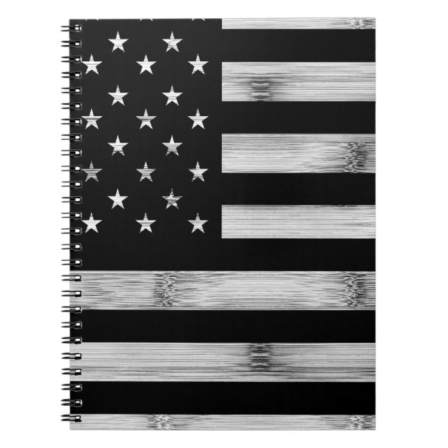 USA flag Rustic Wood Black White Patriotic America Notebook (Front)