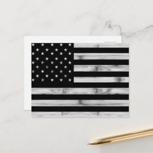USA flag Rustic Wood Black White Patriotic America Postcard