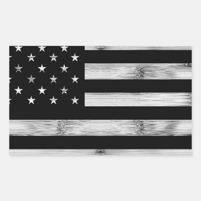 USA flag Rustic Wood Black White Patriotic America Rectangular Sticker (Front)