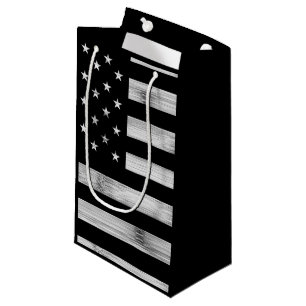 USA flag Rustic Wood Black White Patriotic America Small Gift Bag