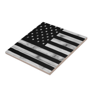 USA flag Rustic Wood Black White Patriotic America Tile