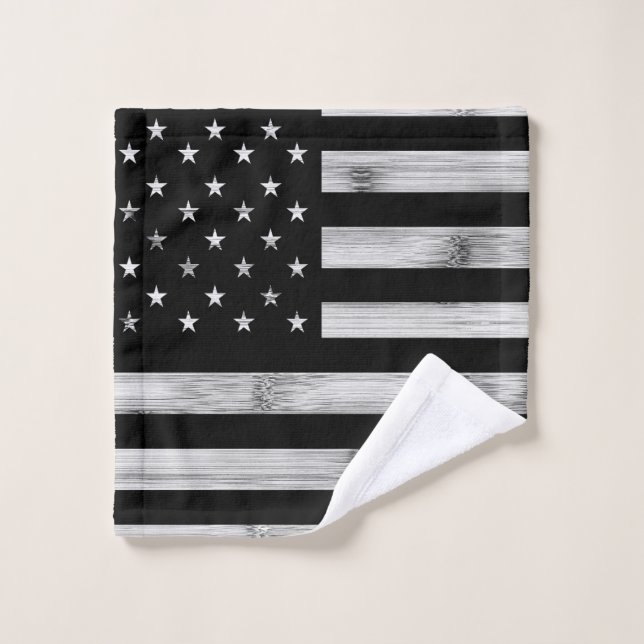 USA flag Rustic Wood Black White Patriotic America Wash Cloth (Wash Cloth)