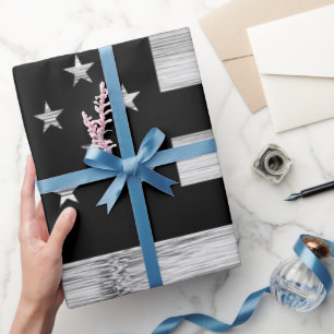 USA flag Rustic Wood Black White Patriotic America Wrapping Paper