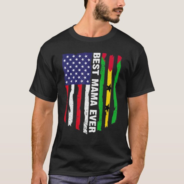 Usa Flag & Sao Tome And Principe Flag Best Mama Ev T-Shirt (Front)