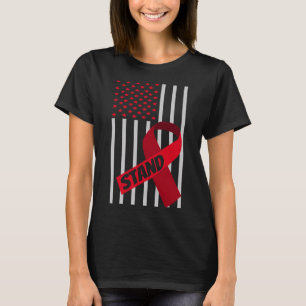 Usa Flag Scd Anaemia Burgundy Ribbon Sickle Cell A T-Shirt