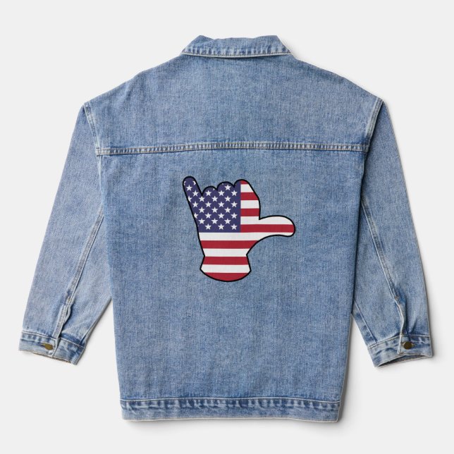 USA flag Shaka sign Denim Jacket (Back)