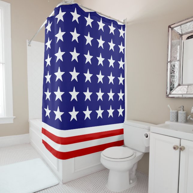 USA Flag Shower Curtain - Patriotic Bath Decor (In Situ)