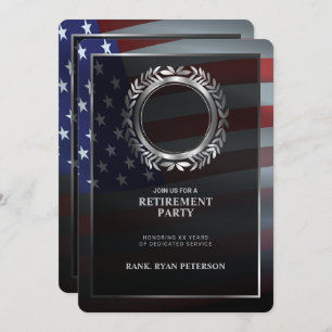 USA Flag   Silver Laurel Leaf   Luxury Retirement Invitation