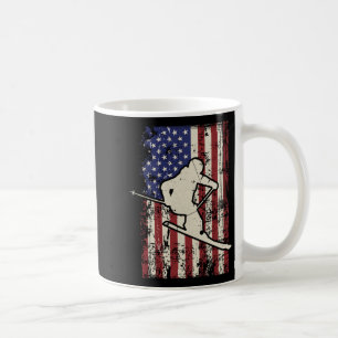 Usa Flag Ski Skiing &amp; Skiier Long Sleeve  Coffee Mug