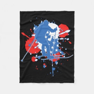 Usa Flag Skier - American Cross Country Skiing For Fleece Blanket