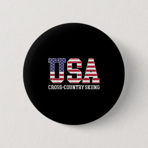 Usa Flag Skier - American Usa Cross Country Skiing 6 Cm Round Badge