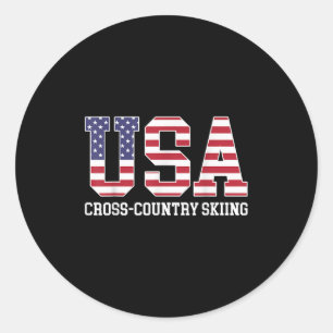 Usa Flag Skier - American Usa Cross Country Skiing Classic Round Sticker
