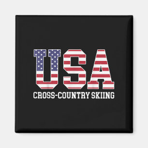 Usa Flag Skier - American Usa Cross Country Skiing Magnet