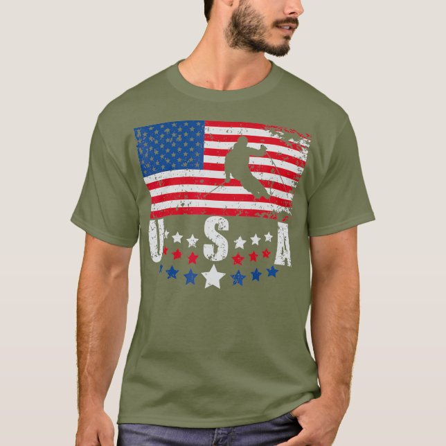 USA Flag Skiing  Skier  Ski Lover Tee (Front)