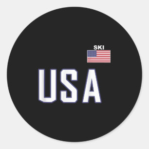 Usa Flag Skiing Team Cool Ski Equipment For Skier Classic Round Sticker