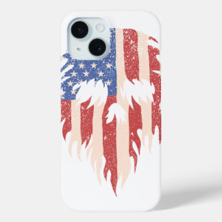 USA Flag Skull Beard | Distressed Patriotic Design iPhone 15 Case