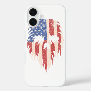 USA Flag Skull Beard Distressed Patriotic Design iPhone 16 Case