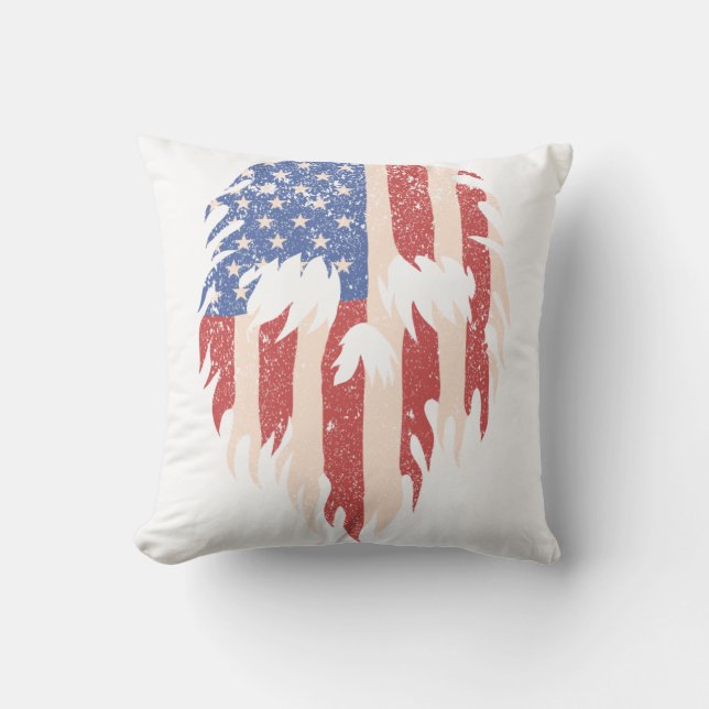 USA Flag Skull Beard | Distressed Patriotic Design Cushion (Front)